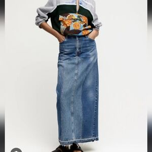 Rentrayage Elisa Reworked Denim Maxi Skirt Upcycled
